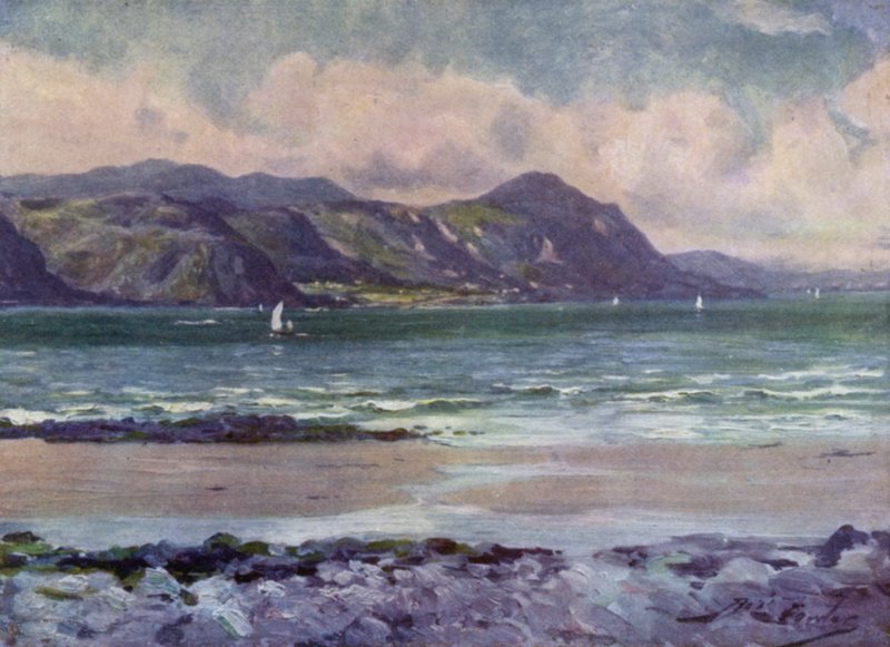 Penmaenmawr távoli kilátása, kora reggeli fény (színes litó) alkotó: Robert (after) Fowler