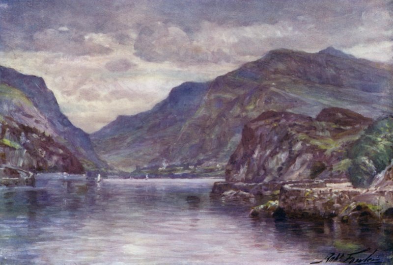 Snowdon a Llanberis-tóból (színes litó) alkotó: Robert (after) Fowler