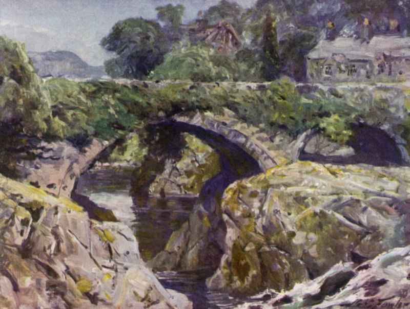 The Old Bridge, Bettws-y-Coed (színes litho) alkotó: Robert (after) Fowler