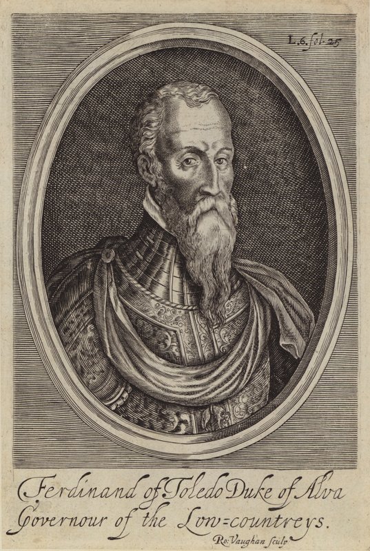 Fernando Alvarez de Toledo, Alba 3. hercege, spanyol tábornok és Spanyol Hollandia kormányzója (metszet) alkotó: Robert (after) Vaughan