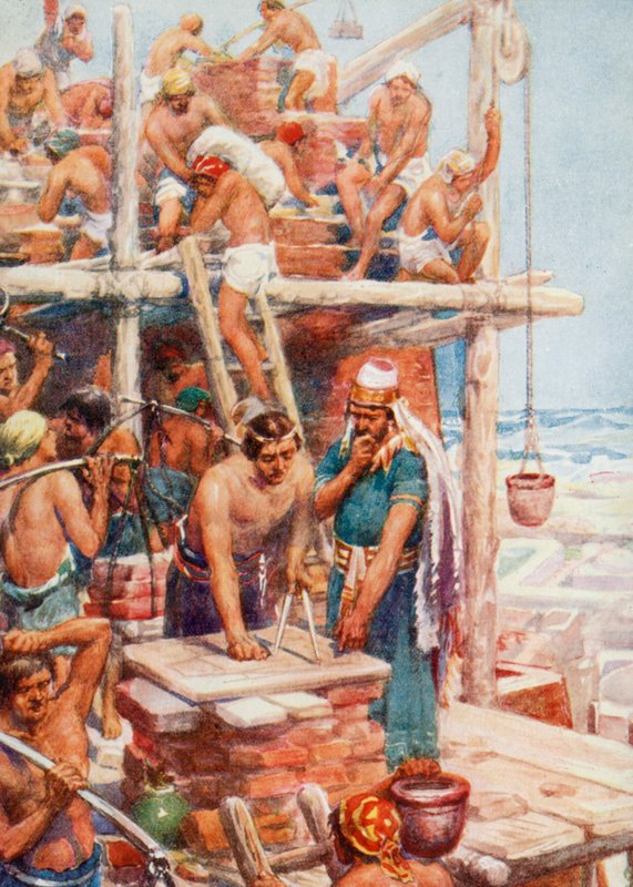 Bábel tornyának építése (színes litó) alkotó: Robert Ambrose (after) Dudley
