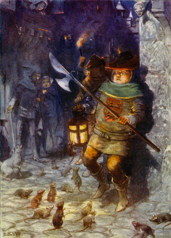 Illusztráció Robert Browning Pied Piper of Hamelin című művéhez (színes litó) alkotó: Robert Ambrose Dudley