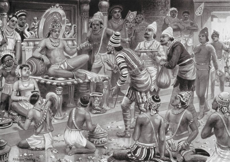 II. Pulikesin, a chalukhya, perzsa követeket fogad (lithó) alkotó: Robert Ambrose Dudley
