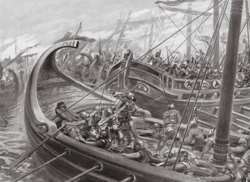 A fokeus flotta legyőzi a karthágóiakat (litho) alkotó: Robert Ambrose Dudley