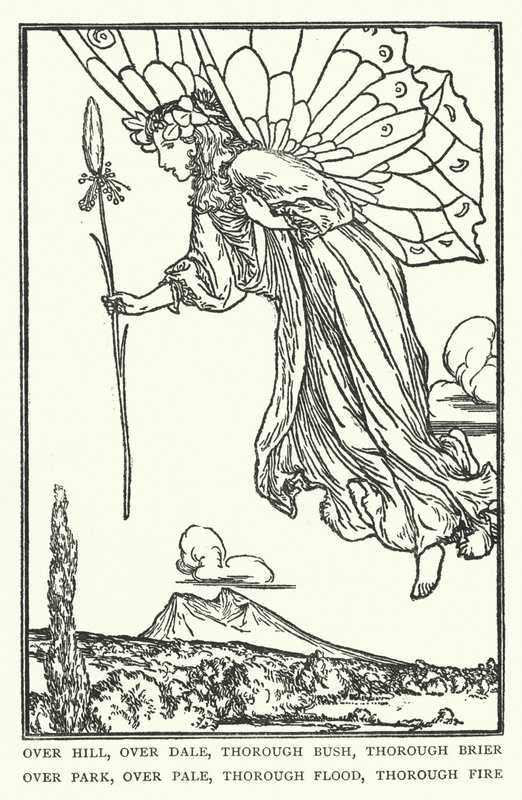 Domb fölött, völgy felett, alapos bokor, alapos bokor, parkon át, sápadtság, alapos árvíz, alapos tűz (litho) alkotó: Robert Anning Bell