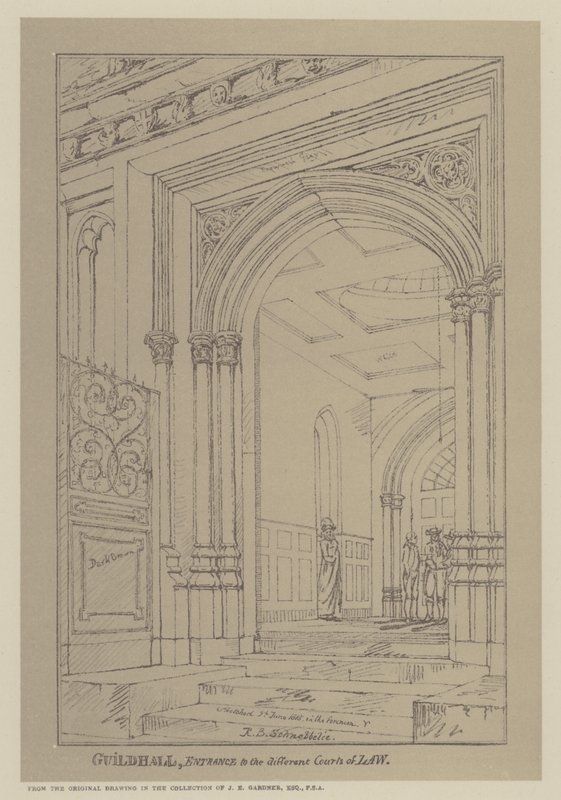 Bejárat a különböző bíróságokba, Guildhall, London City alkotó: Robert Blemell (after) Schnebbelie