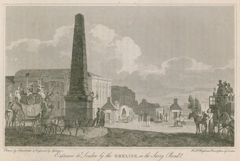 London bejárata az obeliszknél a Surrey Roadon alkotó: Robert Blemell Schnebbelie