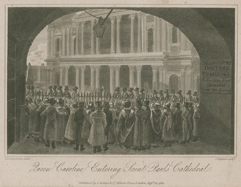 Caroline királynő belép a Szent Pál-székesegyházba alkotó: Robert Blemell Schnebbelie