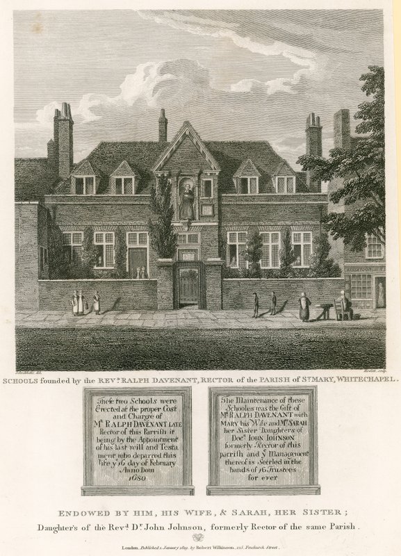 Ralph Davenant tiszteletes, a Whitechapel-i Szent Mária plébánia rektora által alapított iskolák alkotó: Robert Blemell Schnebbelie