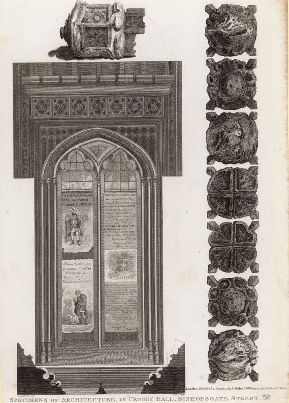 Építészeti minták a londoni Crosby Hallban, a Bishopsgate Streeten alkotó: Robert Blemell Schnebbelie
