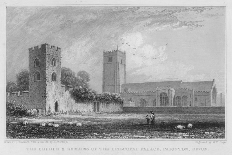 A templom és a püspöki palota maradványai, Paignton, Devon (metszet) alkotó: Robert Brandard