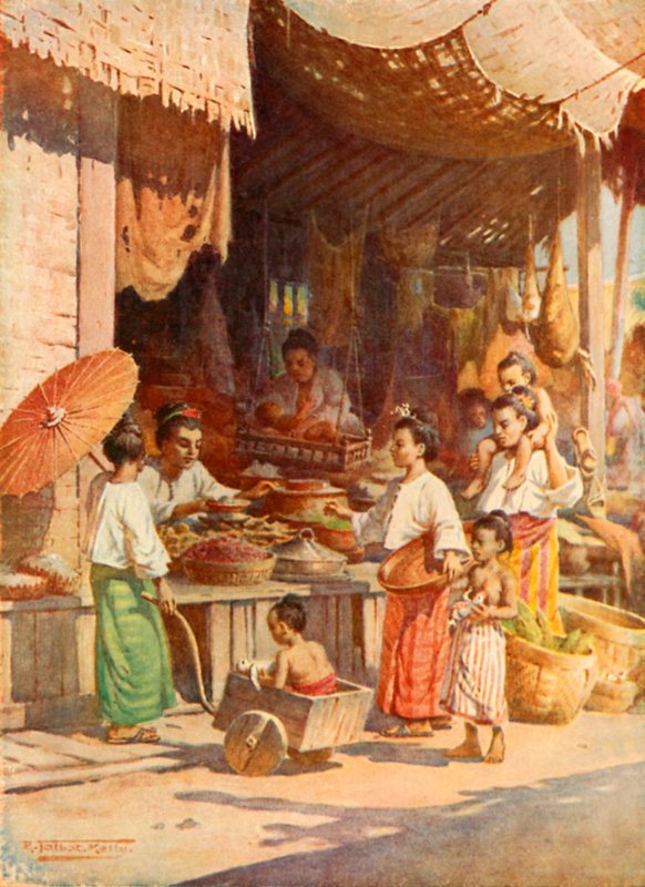 Egy burmai bazárban alkotó: Robert George Talbot Kelly