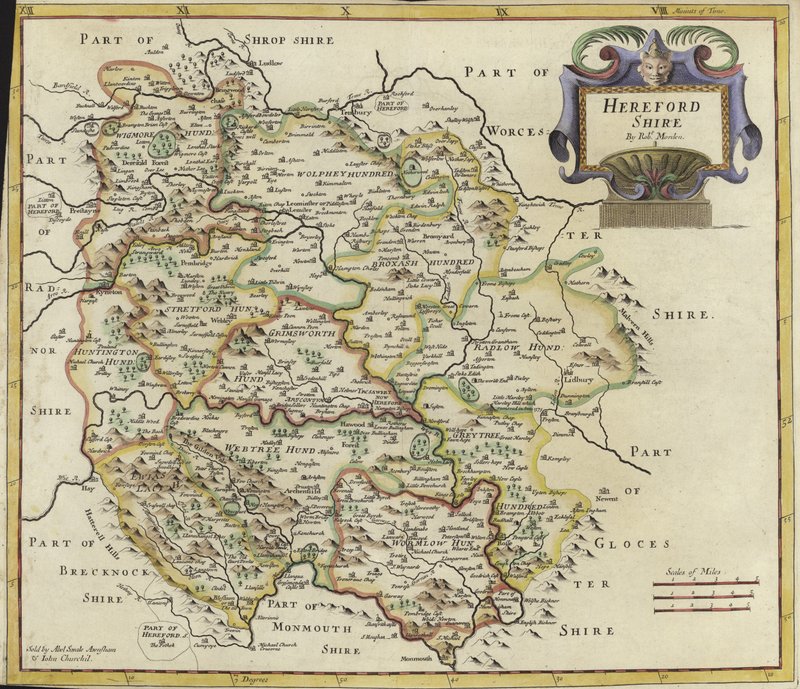 Herfordshire térképe (színes metszet) alkotó: Robert Morden