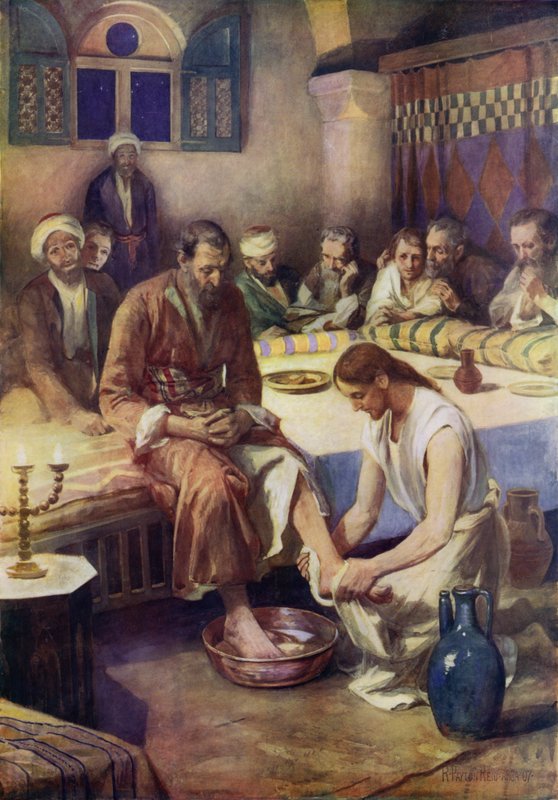 Jézus megmossa a tanítványok lábát (színes litó) alkotó: Robert Payton Reid
