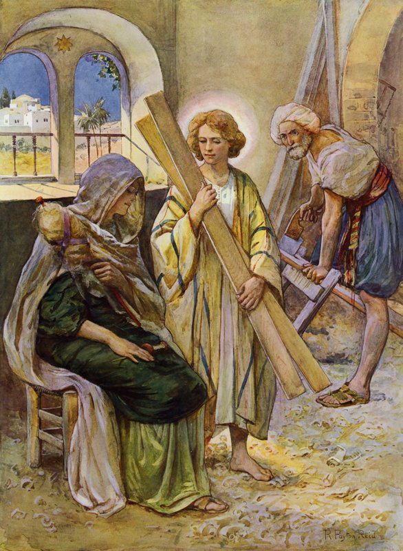 A fiú Jézus az ácsműhelyben (színes litó) alkotó: Robert Payton Reid