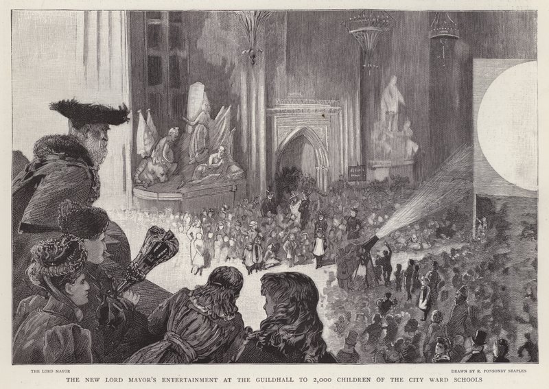 Az új Lord Mayor szórakoztatása a Guildhallban a londoni City egyházközségi iskolák 2000 gyerekének alkotó: Robert Ponsonby (after) Staples