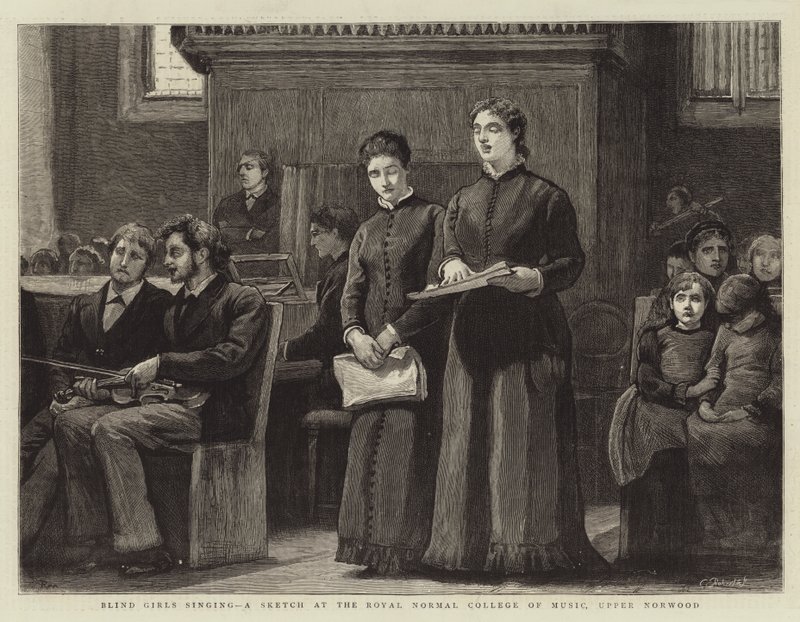 Blind Girls énekel, egy vázlat a Royal Normal College of Music-ban, Upper Norwoodban alkotó: Robert Walker Macbeth