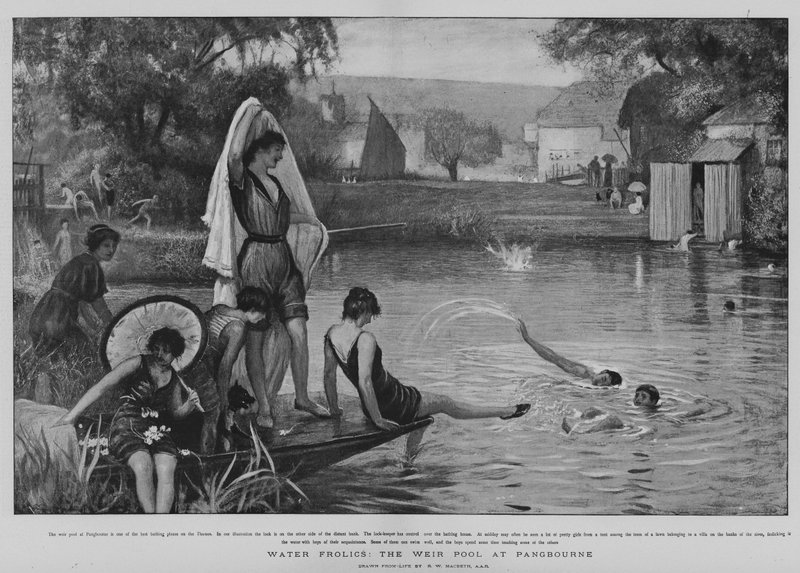 Water Frolics, a gát medence Pangbourne-ban (litho) alkotó: Robert Walker Macbeth
