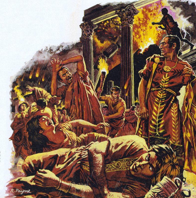 Pompeji a Vezúv kitörésekor (színes litográfia) alkotó: Roger Payne