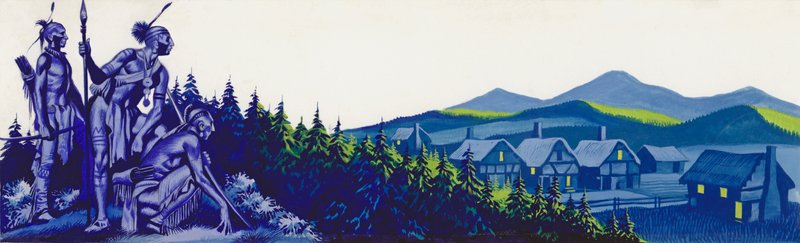 Amerikai indiánok néhány telepes megfigyelése (gouache, papír) alkotó: Ron Embleton
