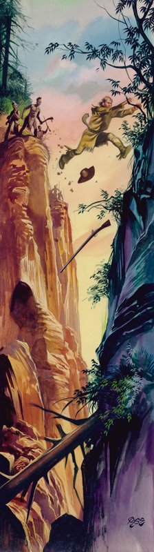 Amerikai határőr, akit amerikai indiánok üldöznek (gouache, papír) alkotó: Ron Embleton