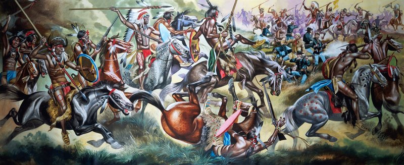 Csata indiánok és katonák között (gouache, papír) alkotó: Ron Embleton