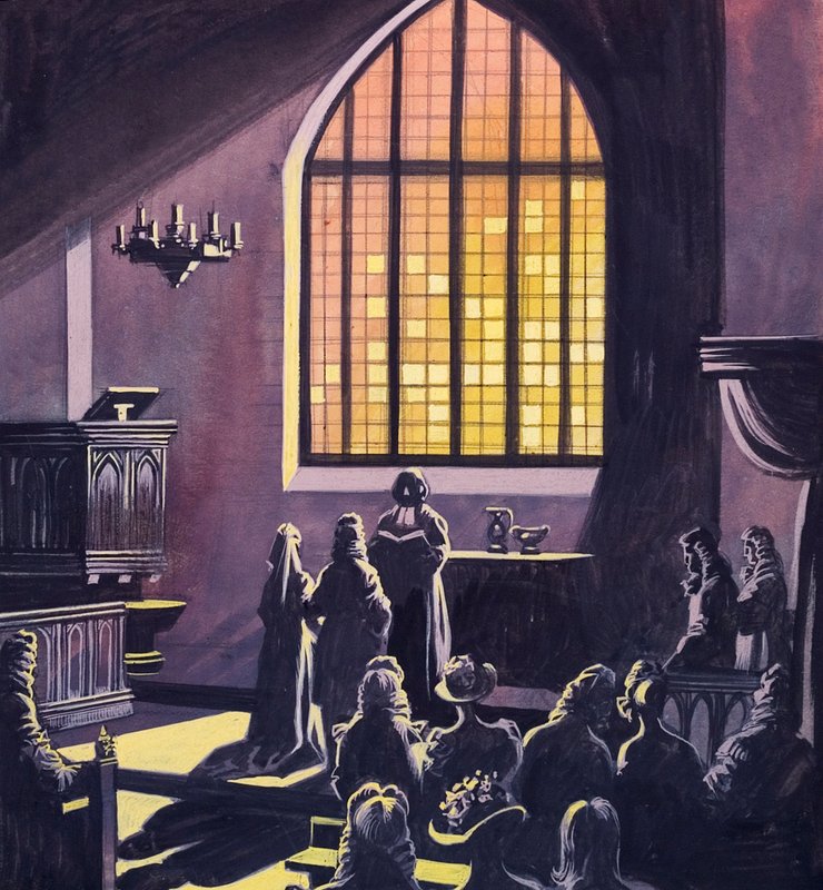 Tizennyolcadik századi esküvő (gouache, papír) alkotó: Ron Embleton