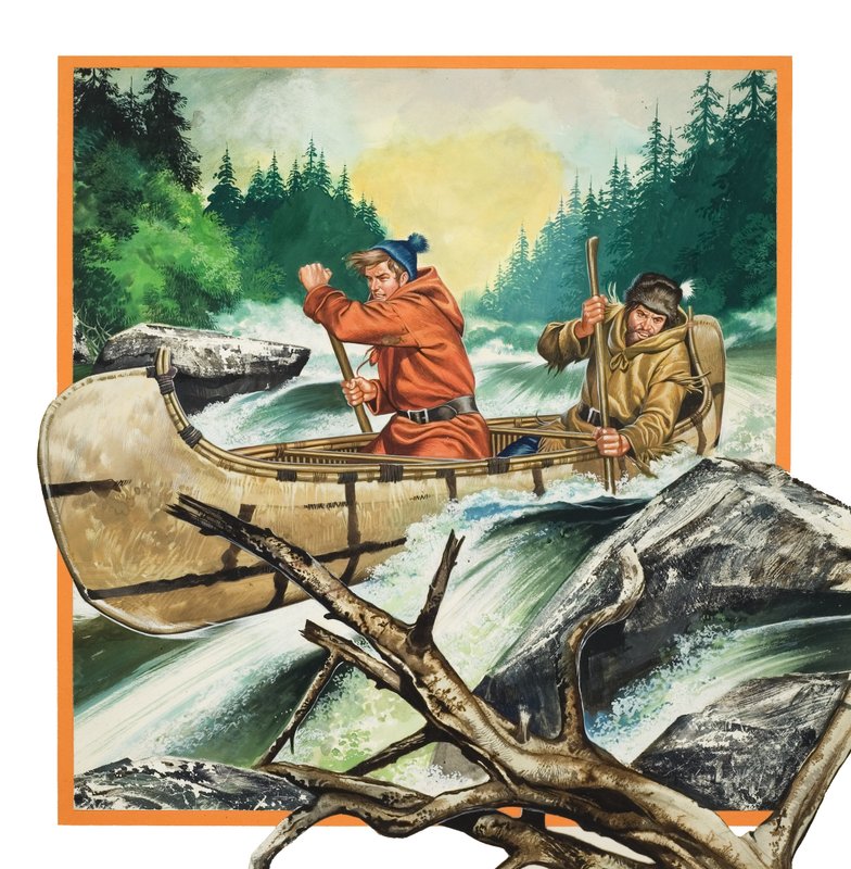 Jack London (1876-1917) kenuban utazik (gouache, papír) alkotó: Ron Embleton