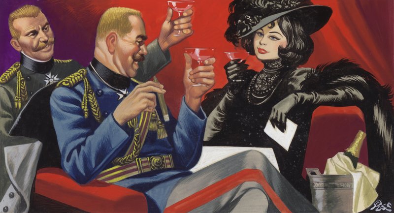 Mata Hari a német főparancsnokság barátaival (gouache, papír) alkotó: Ron Embleton