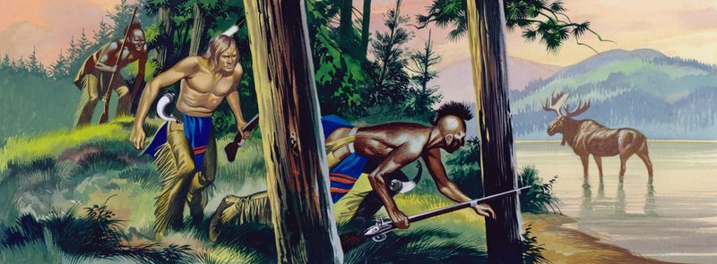 Indián indiánok szarvasra vadásznak (gouache, papír) alkotó: Ron Embleton
