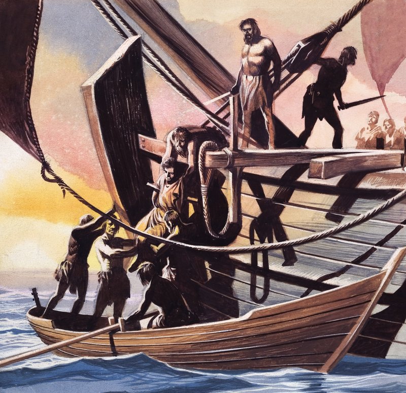 Kalózok foglyot ejtenek (gouache, papír) alkotó: Ron Embleton