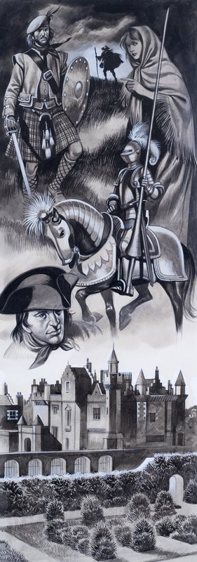 Skót kastély és személyiségek a skót történelemből (gouache, papír) alkotó: Ron Embleton