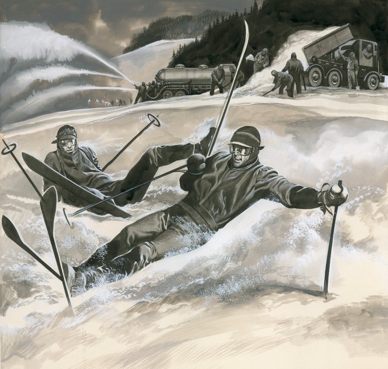 Síelők és hógépek alkotó: Ron Embleton