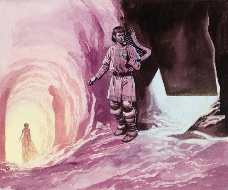 Tannhauser követi Vénuszt a barlangban (gouache, papír) alkotó: Ron Embleton