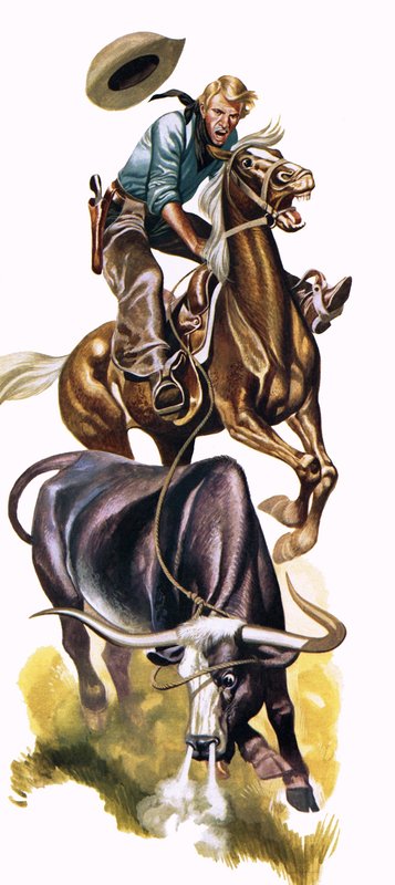 Texasi cowboy munka közben alkotó: Ron Embleton