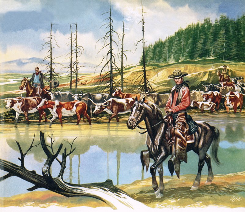 Texasi cowboyok északra hajtják a marhákat alkotó: Ron Embleton