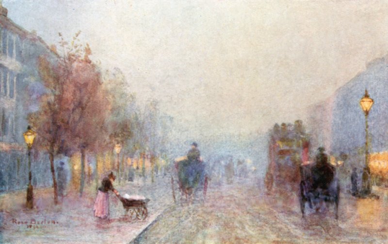 Brompton Road egy ködös estén alkotó: Rose Maynard Barton