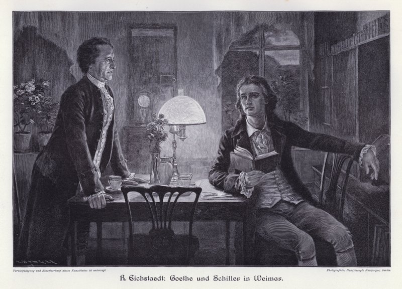 Friedrich Schiller és Johann Wolfgang von Goethe német írók Weimarban (metszet) alkotó: Rudolf Eichstaedt