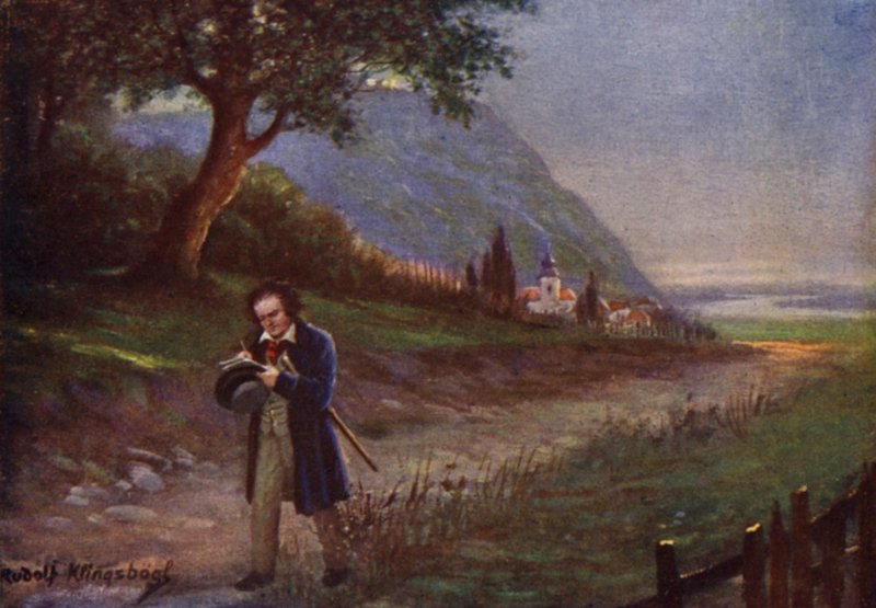 Beethoven reggeli sétáján Bécs Kahlenbergerdorf külvárosában (színes litó) alkotó: Rudolf Klingsbogl