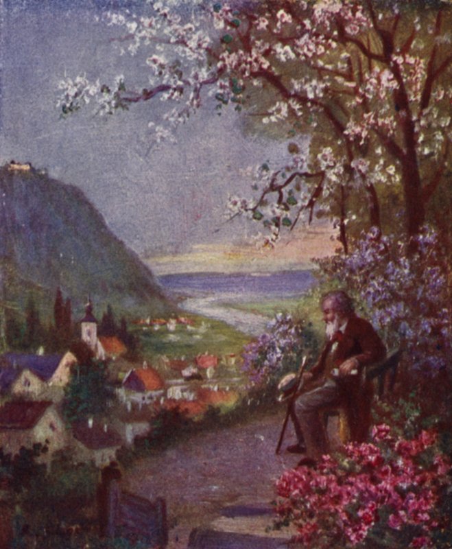 Leopoldsberg, Az előtérben Brahms, hosszú séta után pihen (színes litó) alkotó: Rudolf Klingsbogl