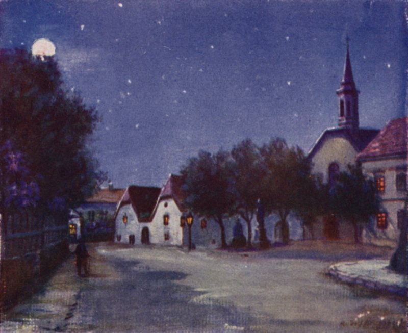 A régi Pfarrplatz Heiligenstadtban (színes litó) alkotó: Rudolf Klingsbogl