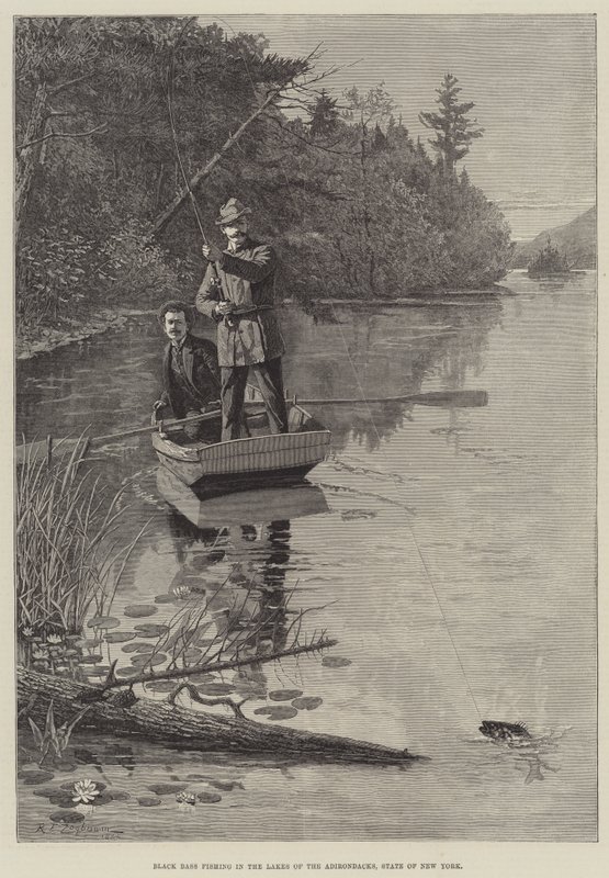 Fekete basszus horgászat az Adirondacks tavakban, New York államban alkotó: Rufus Fairchild Zogbaum