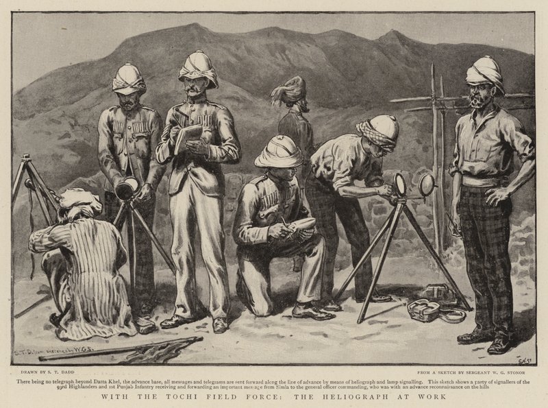 A Tochi Field Force-val, a heliográf munka közben alkotó: S.T. Dadd
