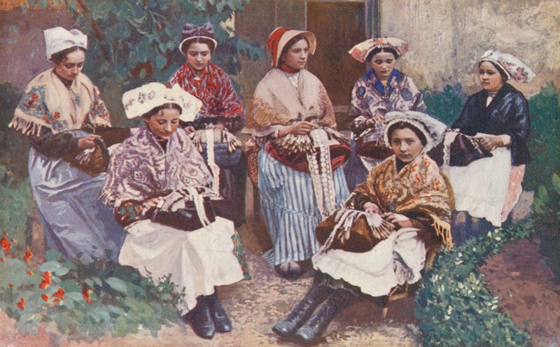 Egy csoport csipkeverő (színes litográfia) alkotó: Sabine Baring Gould