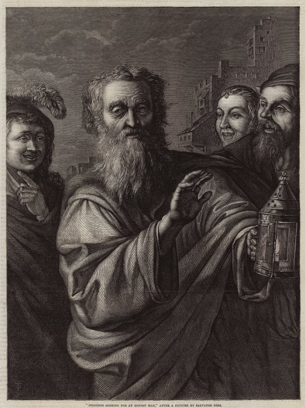 Diogenes becsületes embert keres alkotó: Salvator Rosa