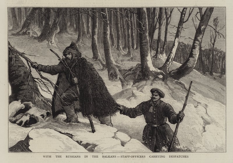 Az oroszokkal a Balkánon, vezérkari tisztekkel, akik küldeményeket szállítanak alkotó: Samuel Edmund Waller