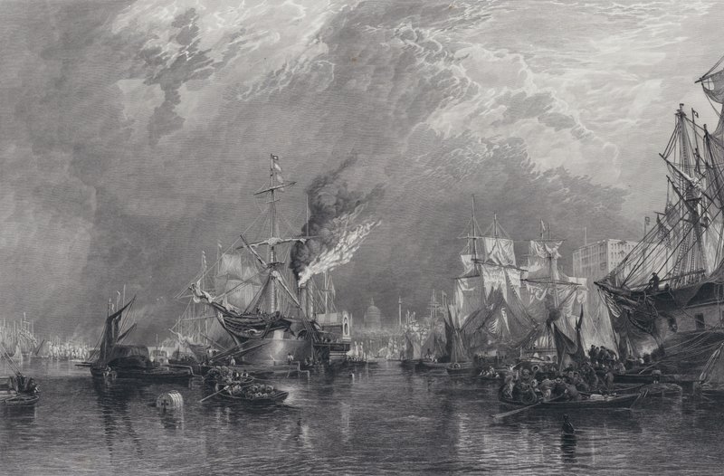 London kikötője (metszet) alkotó: Samuel (after) Bough