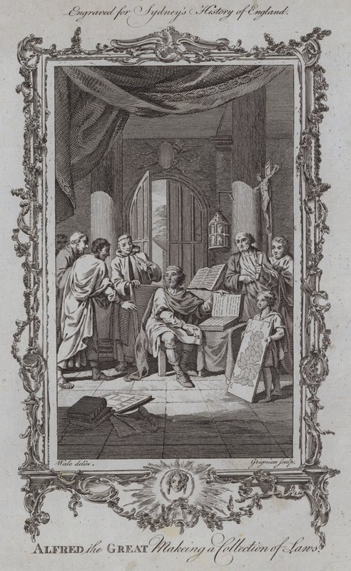 Nagy Alfréd törvénygyűjteményt készít (metszet) alkotó: Samuel (after) Wale