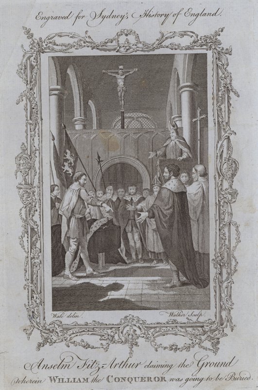 Anselm Fitz-Arthur igényt tart arra a földre, ahol Hódító Vilmost el fogják temetni (metszet) alkotó: Samuel (after) Wale