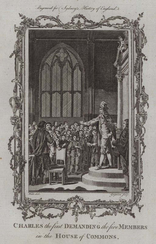 Károly, aki az első öt tagot követeli az alsóházban (metszet) alkotó: Samuel (after) Wale